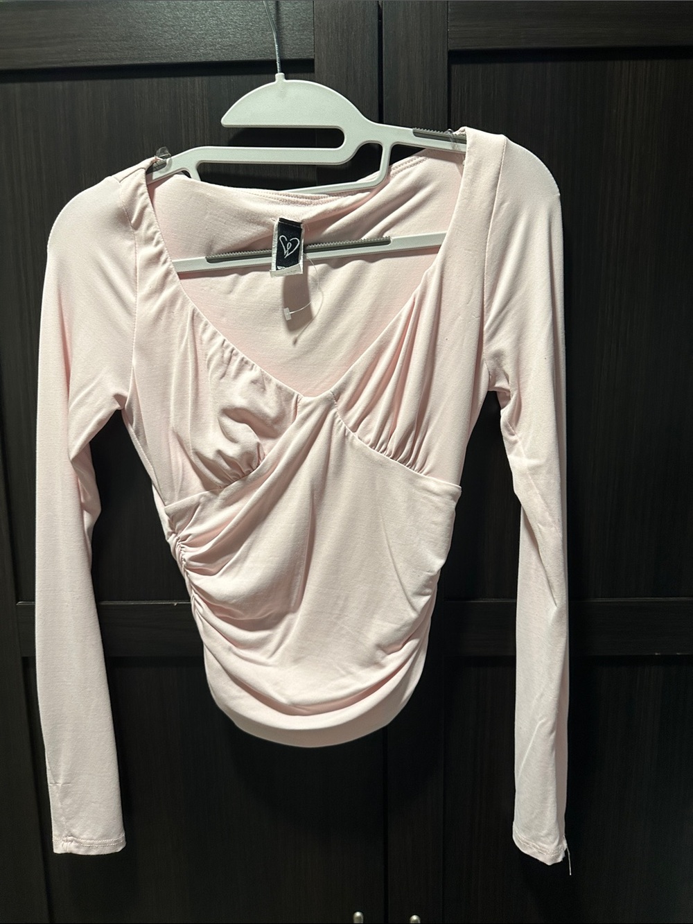 Windsor Light Pink Long Sleeve Ruched V-Neck Top